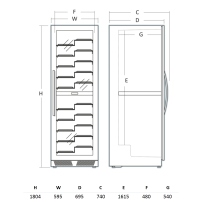 Chłodziarka do wina dwustrefowa WC1162BF | 595x695x1804 mm | 116 butelek