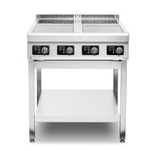 Kuchnia indukcyjna z rantem | 4-palnikowa | 12 kW | 400 V | podstawa otwarta | spawana | 750x700x850 mm