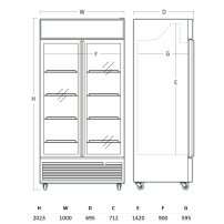 Szafa chłodnicza przeszklona Resto Quality DCC802BWD | 1000x695x2023 mm | czarny (wnętrze białe) | 776 l