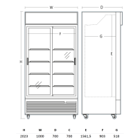 Szafa chłodnicza przeszklona Resto Quality DCC802BWSLD | drzwi przesuwne | 1000x700x2023 mm | czarny (wnętrze białe) | 690 l