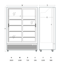 Szafa chłodnicza przeszklona Resto Quality DC1300BSLD | drzwi przesuwne | 1330x725x2023 mm | czarny | 1116 l