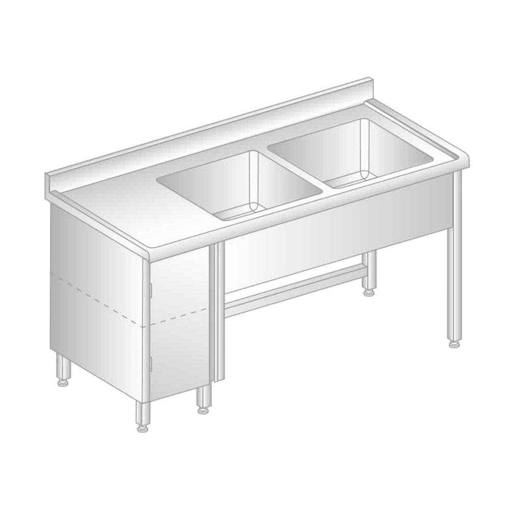 STÓŁ Z DWOMA ZLEWAMI I SZAFKĄ 1400x600x850 Dora-Metal DM-S-3015