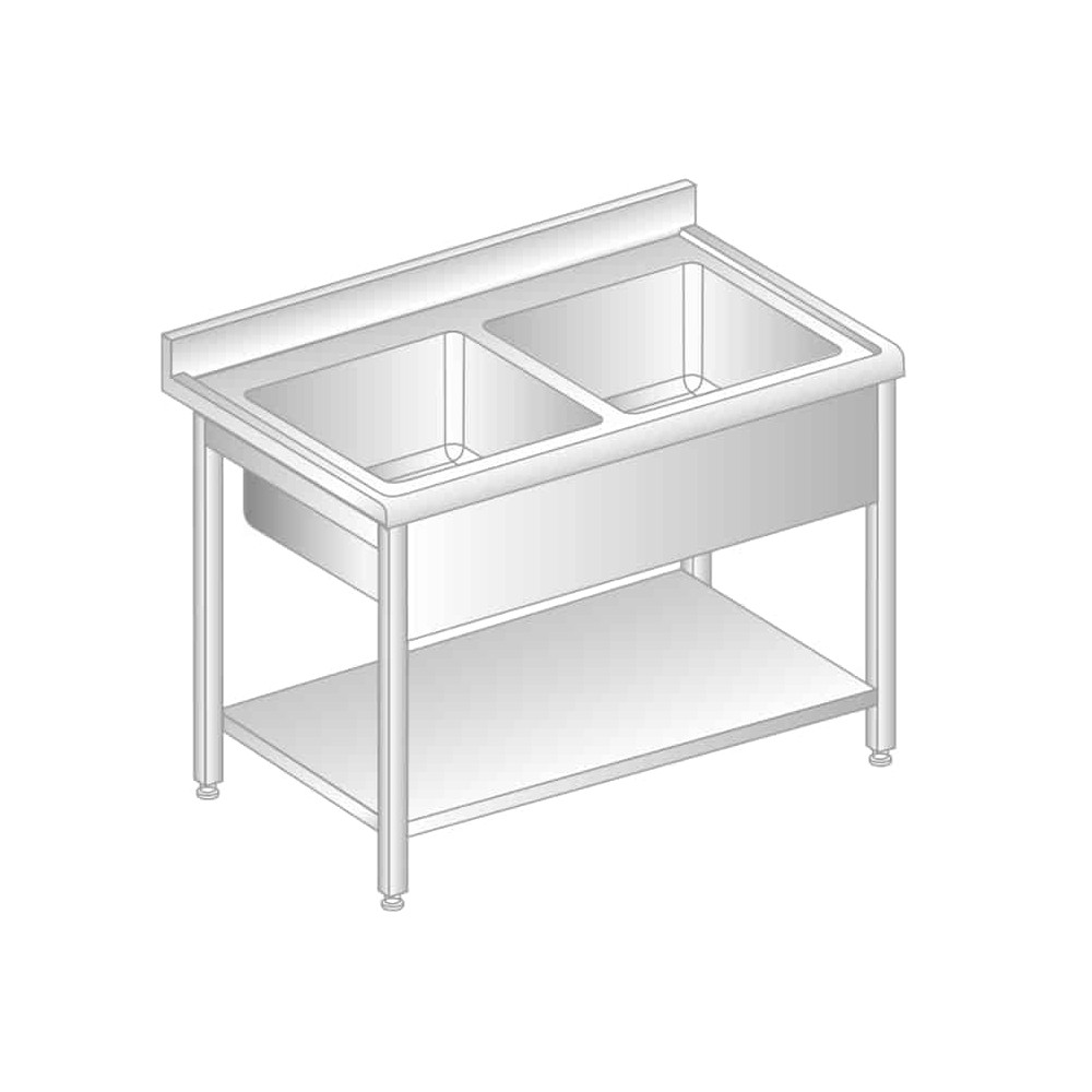 STÓŁ Z DWOMA ZLEWAMI I PÓŁKĄ 1000x600x850 Dora-Metal DM-S-3212