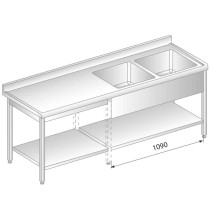 STÓŁ Z DWOMA ZLEWAMI I PÓŁKĄ 2800x700x850 Dora-Metal DM-S-3213