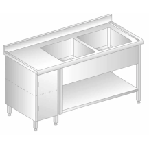 STÓŁ Z DWOMA ZLEWAMI, SZAFKĄ I PÓŁKĄ 1400x600x850 Dora-Metal DM-S-3215