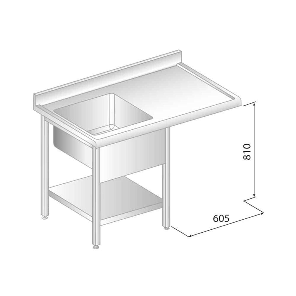 STÓŁ ZE ZLEWEM, PÓŁKĄ I MIEJSCEM NA ZMYWARKĘ 1200x700x850 Dora-Metal DM-S-3272