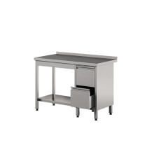 Stół roboczy z szufladami i półką 1400 × 600 mm – ASBER WT-146 PL 2DR S – 304 Line