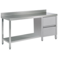 Stół roboczy z szufladami i półką 2100 × 600 mm – ASBER WT-216 PL 2DR S – 304 Line