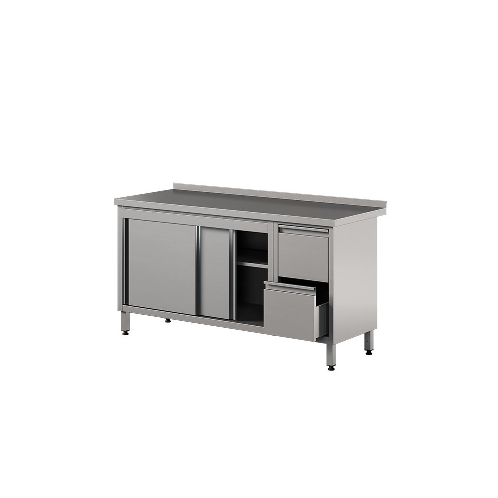 Stół roboczy z szafką z drzwiami suwanymi i szufladami 1600 × 600 mm – ASBER WM-166 PL 2SD 2DR – ECO Line