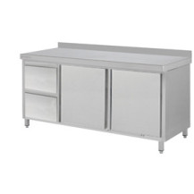 Stół roboczy z szafką z podwójnymi drzwiami skrzydłowymi i 2 szufladami 1300 × 700 mm – ASBER WM-137 PL 2HD 2DR – 304 Line