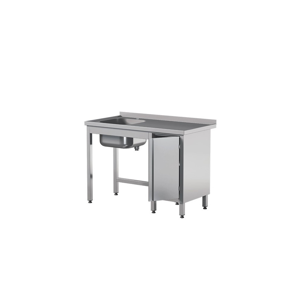 Stół ze zlewem i drzwiami skrzydłowymi 1300 × 700 mm – ASBER STW-137/1 PL L HD B – 304 Line
