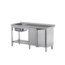 Stół ze zlewem z podwójnymi drzwiami skrzydłowymi 1600 × 700 mm – ASBER STW-167/1 PL L 2HD S – 304 Line