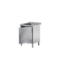 Stół ze zlewem i szafką z drzwiami skrzydłowymi - jednodrzwiowe 600 × 700 mm – ASBER STW-67/1 PL HD – 304 Line