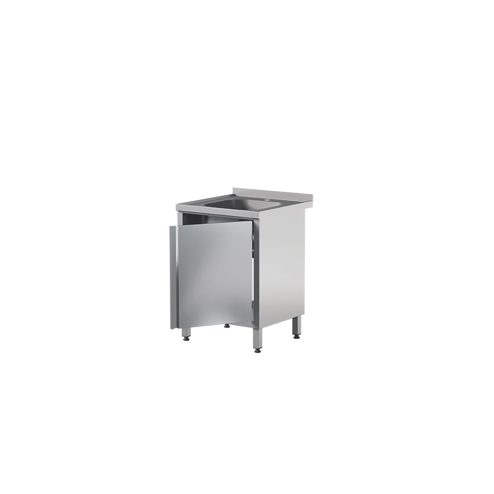 Stół ze zlewem i szafką z drzwiami skrzydłowymi - jednodrzwiowe 600 × 700 mm – ASBER STW-67/1 PL HD – 304 Line