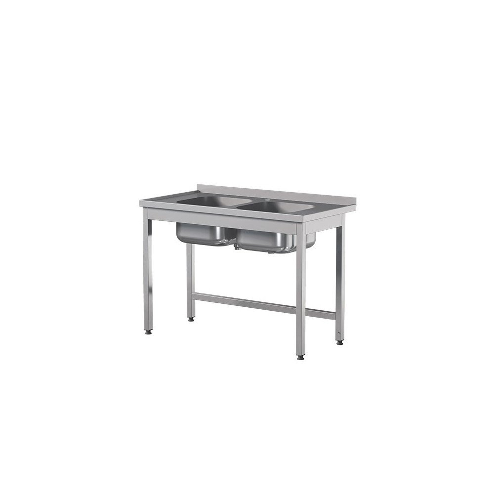 Stół z 2 zlewami i wzmocnieniem 1800 × 700 mm – ASBER STW-187/2 PL L B – 304 Line