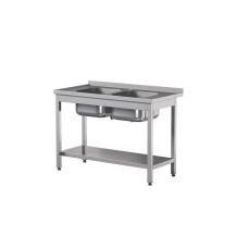 Stół z 2 zlewami i półką 1400 × 700 mm – ASBER STW-147/2 PL L S – ECO Line