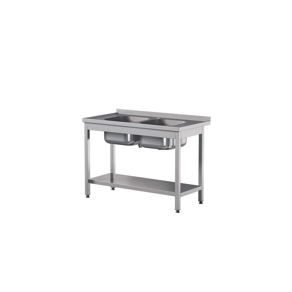 Stół z 2 zlewami i półką 2400 × 600 mm – ASBER STW-246/2 PL L S – ECO Line