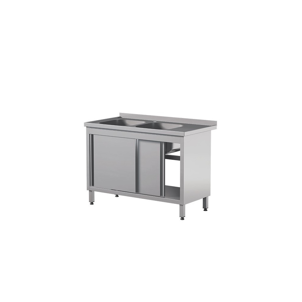Stół z 2 zlewami i drzwiami suwanymi 1200 × 600 mm – ASBER STW-126/2 PL L 2SD – ECO Line