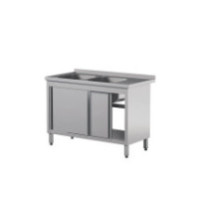 Stół z 2 zlewami i drzwiami suwanymi 1400 × 700 mm – ASBER STW-147/2 PL L 2SD – 304 Line
