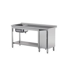 Stół ze zlewem z drzwiami skrzydłowymi i półką 1000 × 700 mm – ASBER STW-107/1 PL L HD S – 304 Line