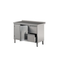 Stół roboczy z szafką z podwójnymi drzwiami skrzydłowymi i 2 szufladami 2000 × 600 mm – ASBER WM-206 PL 2HD 2DR – 304 Line