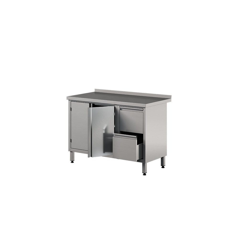 Stół roboczy z szafką z podwójnymi drzwiami skrzydłowymi i 2 szufladami 2000 × 600 mm – ASBER WM-206 PL 2HD 2DR – 304 Line