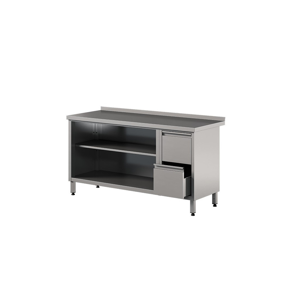 Stół roboczy z otwartą szafką i szufladami 2100 × 700 mm – ASBER WM-217 PL 2DR 2S – 304 Line