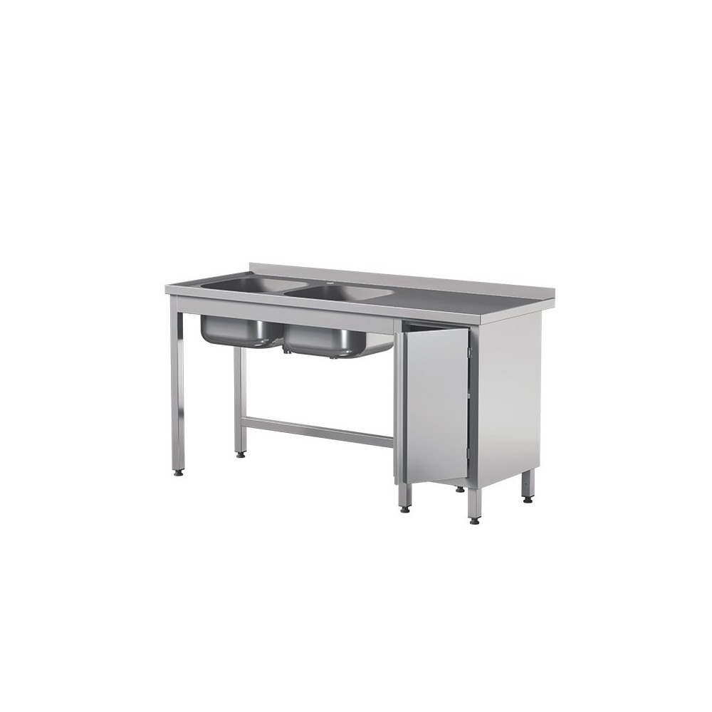 Stół z 2 zlewami i i drzwiami skrzydłowymi 2100 × 600 mm – ASBER STW-216/2 PL L HD – ECO Line