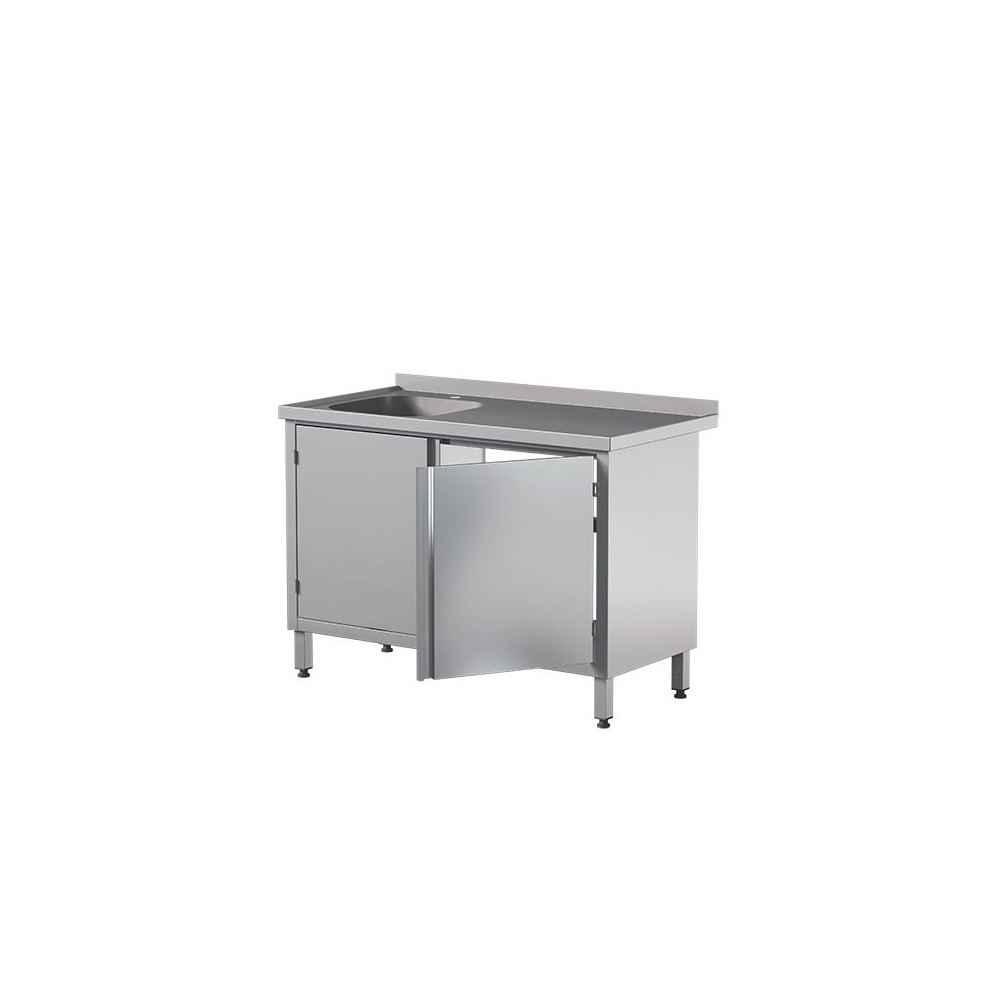 Stół ze zlewem i szafką z drzwiami skrzydłowymi - dwudrzwiowe 1200 × 600 mm – ASBER STW-126/1 PL L 2HD C – ECO Line