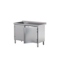 Stół ze zlewem i szafką z drzwiami skrzydłowymi - dwudrzwiowe 1600 × 600 mm – ASBER STW-166/1 PL L 2HD C – 304 Line