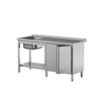 Stół ze zlewem z podwójnymi drzwiami skrzydłowymi 1700 × 600 mm – ASBER STW-176/1 PL L 2HD S – 304 Line