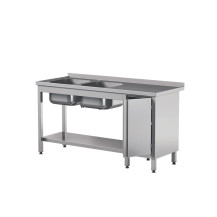 Stół z 2 zlewami  drzwiami skrzydłowymi i półką 2200 × 700 mm – ASBER STW-227/2 PL L HD S – ECO Line