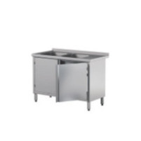 Stół z 2 zlewami i szafką z drzwiami skrzydłowymi - dwudrzwiowe 1300 × 600 mm – ASBER STW-136/2 PL L 2HD C – 304 Line