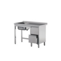 Stół ze zlewem i szufladami 2000 × 600 mm – ASBER STW-206/1 PL L 2DR B – 304 Line
