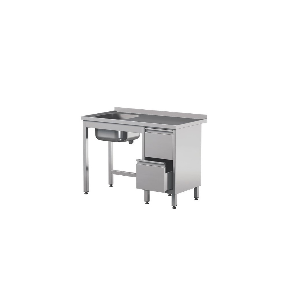 Stół ze zlewem i szufladami 1500 × 700 mm – ASBER STW-157/1 PL L 2DR B – 304 Line