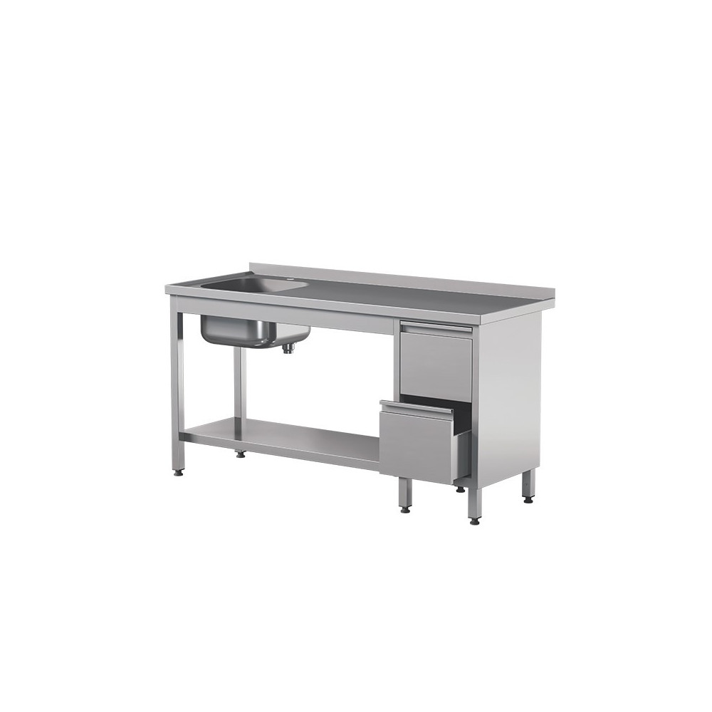 Stół ze zlewem z szufladami i półką 1300 × 600 mm – ASBER STW-136/1 PL L 2DR S – ECO Line