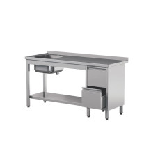 Stół ze zlewem z szufladami i półką 1100 × 700 mm – ASBER STW-117/1 PL L 2DR S – 304 Line