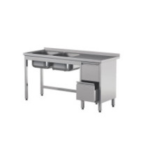 Stół z 2 zlewami i szufladami 1900 × 600 mm – ASBER STW-196/2 PL L 2DR B – ECO Line