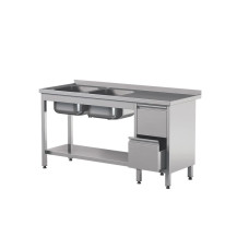 Stół z 2 zlewami  szufladami i półką 1700 × 600 mm – ASBER STW-176/2 PL L 2DR S – ECO Line