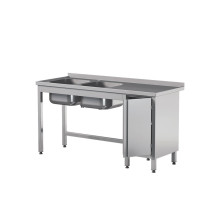 Stół z 2 zlewami i i drzwiami skrzydłowymi 2300 × 600 mm – ASBER STW-236/2 PL L HD – ECO Line