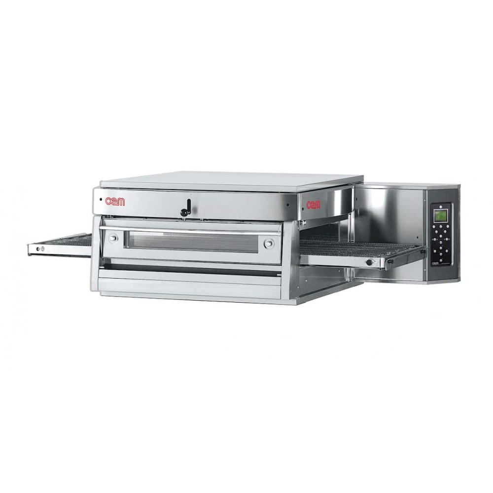 Taśmowy / przelotowy 1 poziomowy piec do pizzy o wydajności 105 pizz x 300-350mm na godzinę, szerokość taśmy 750mm, OEM HV75 LCD