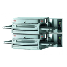 Taśmowy / przelotowy 2 poziomowy piec do pizzy o wydajności 210 pizz x 300-350mm na godzinę, szerokość taśmy 750mm, OEM HV75 LCD