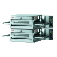 Taśmowy / przelotowy 2 poziomowy piec do pizzy o wydajności 210 pizz x 300-350mm na godzinę, szerokość taśmy 750mm, OEM HV75 LCD