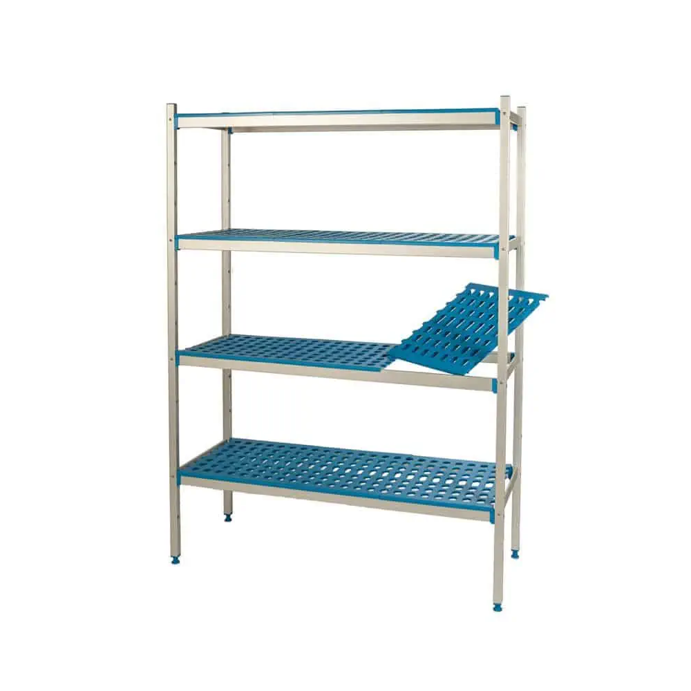 Regał aluminiowo-polipropylenowy wolnostojący, 4 półkowy, 2300x400x1750, ALUSHELF 3PD-44+8P-114