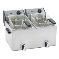 Frytownica nastawna, 2-komorowa z kranem, V 2x8L, P 6.8 kW, 590x450x370 Stalgast 777326