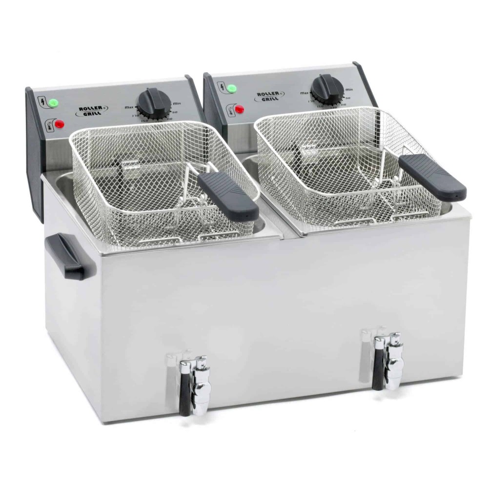 Frytownica nastawna, 2-komorowa z kranem, V 2x8L, P 6.8 kW, 590x450x370 Stalgast 777326