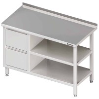 Stół przyścienny z blokiem dwóch szuflad (L),i 2-ma półkami 1300x700x850 mm Stalgast 980287130
