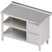 Stół przyścienny z blokiem dwóch szuflad (P),i 2-ma półkami 900x600x850 mm Stalgast 980296090