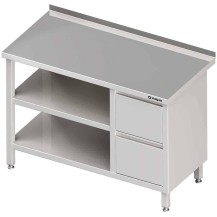 Stół przyścienny z blokiem dwóch szuflad (P),i 2-ma półkami 1000x600x850 mm Stalgast 980296100