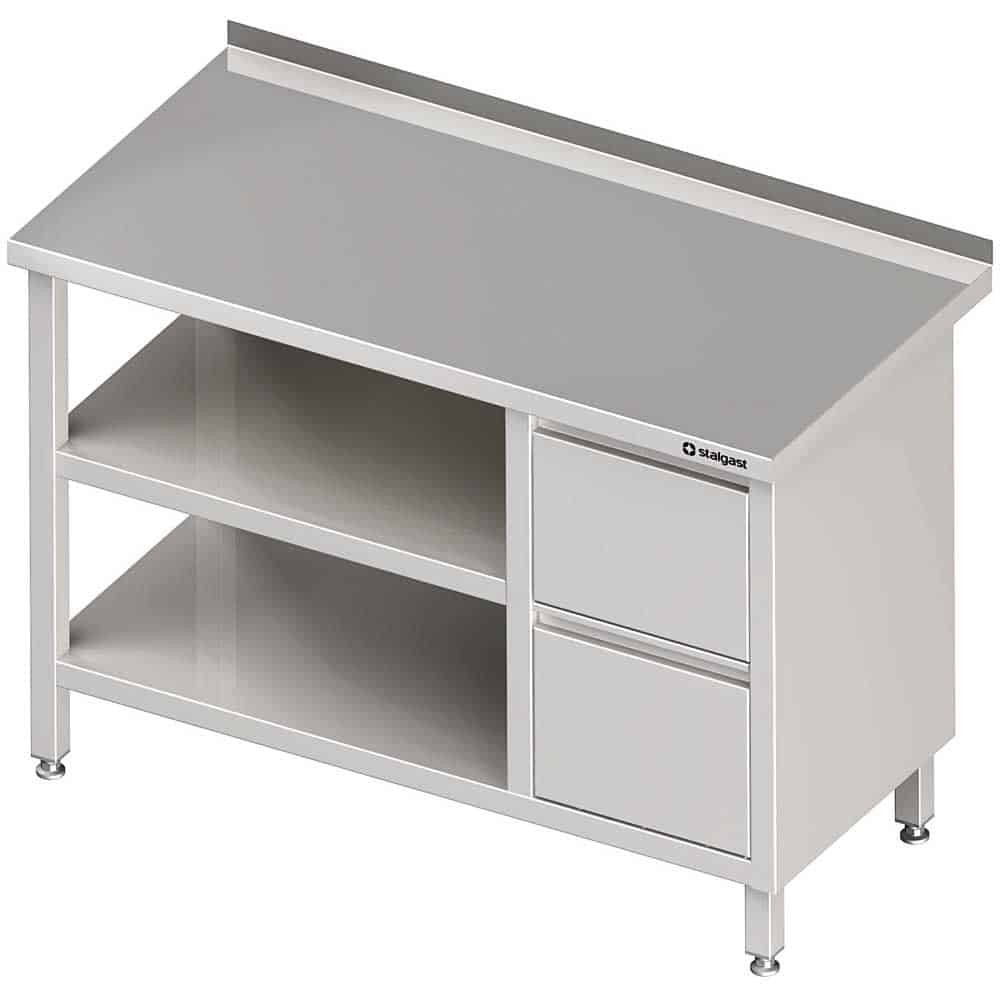 Stół przyścienny z blokiem dwóch szuflad (P),i 2-ma półkami 1200x600x850 mm Stalgast 980296120